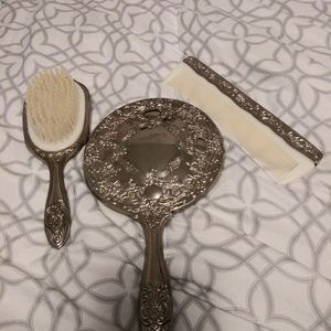 Vintage mirror, comb, brush set